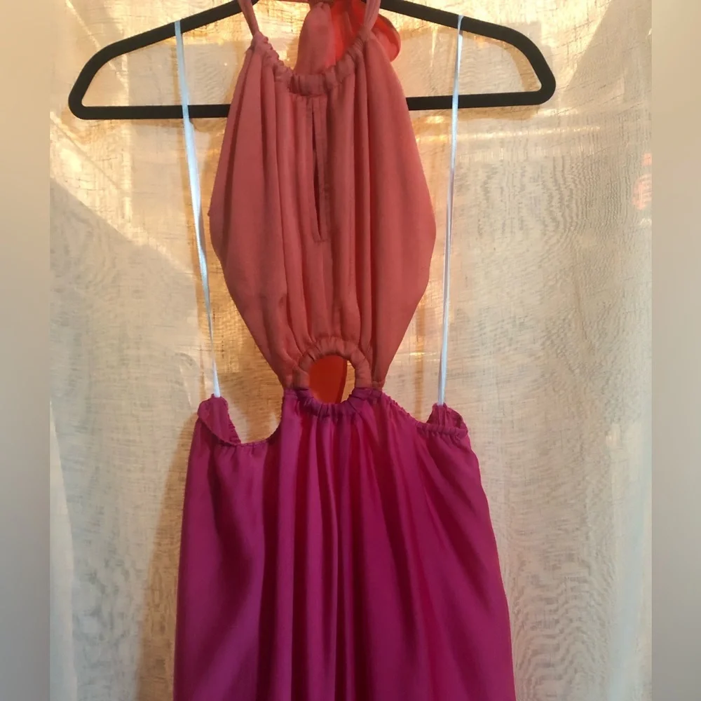 Color Block Halter Maxi Dress in Hot Pink & Orange - Size: Medium - Brand: Aakaa - Picture 5 of 11